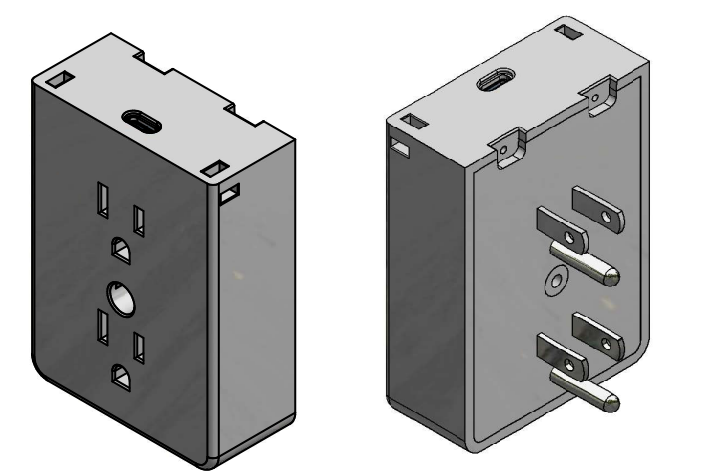 Power Base Module US variant -- front (pass-through outlet) and back (US plug)