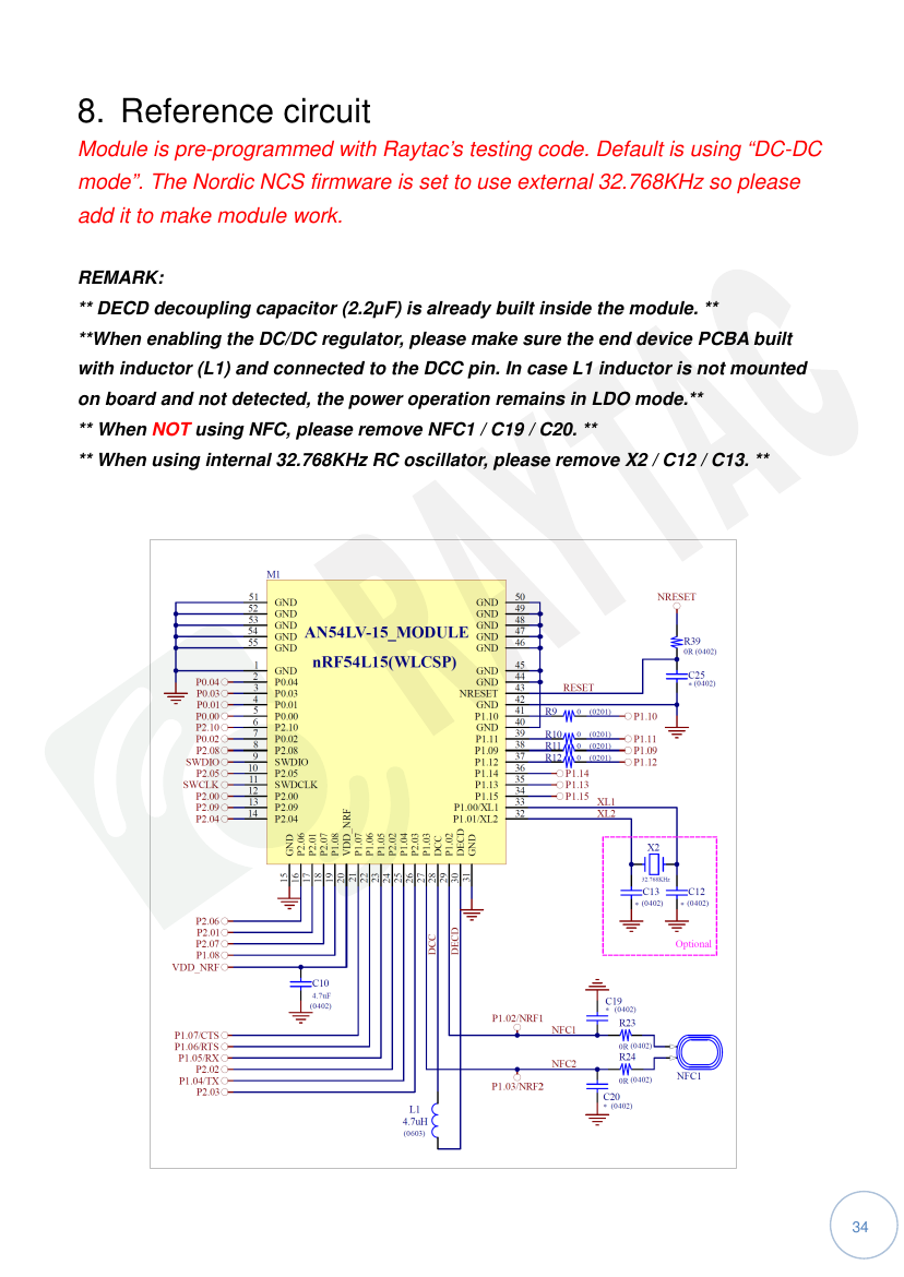 AN54LV-15 reference circuit — X2 crystal (optional caps), L1 DC/DC inductor, NFC parts
